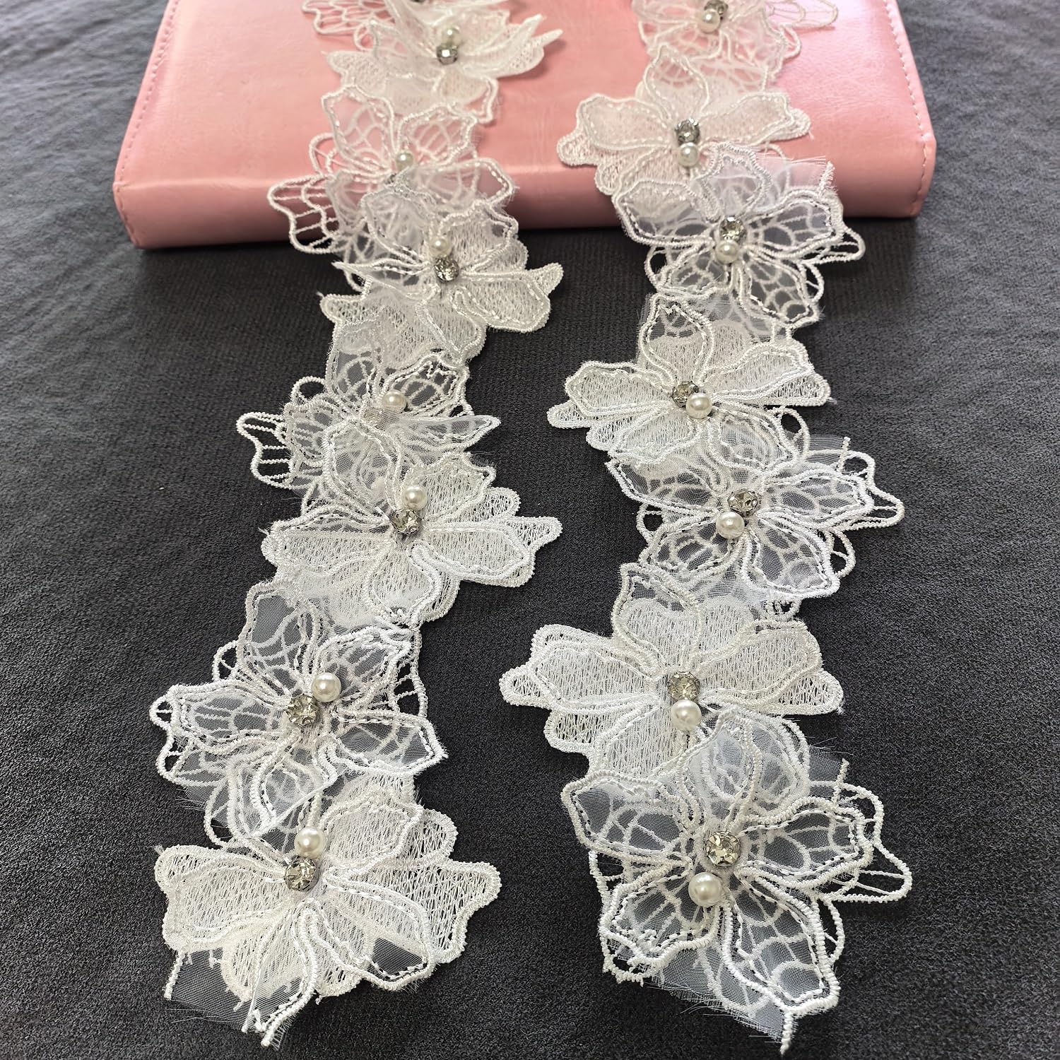 Amazon.com: 2 Yards 3D Pearl Beads Flower Lace Trim Ribbon Floral